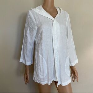NWT! Women's J. JILL European WHITE Flax LINEN Hooded JACKET  M